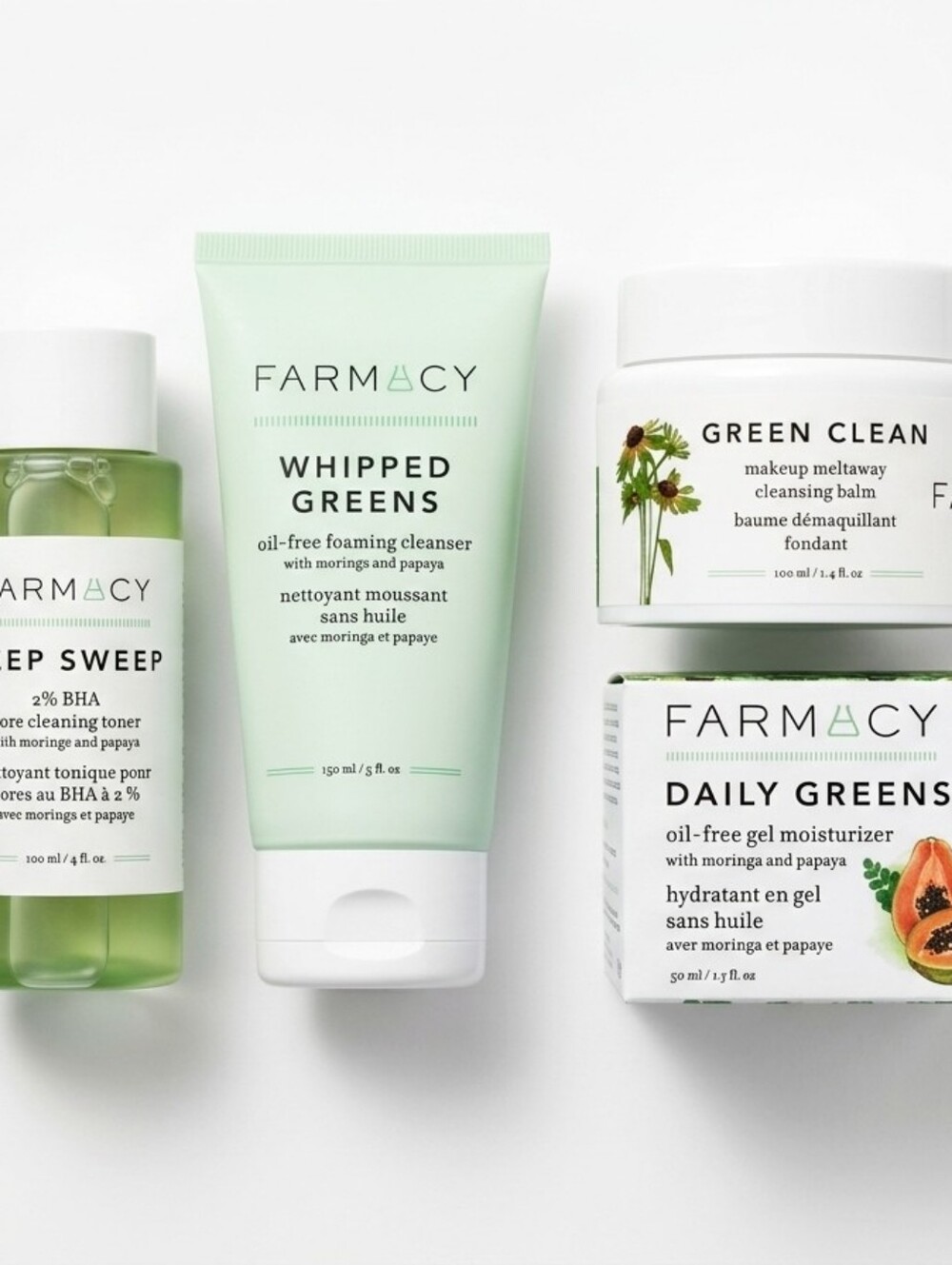 FARMACY Beauty Green Cleanse & Hydrate Set: Deep Sweep, Whipped Greens, 4 Pc Lot